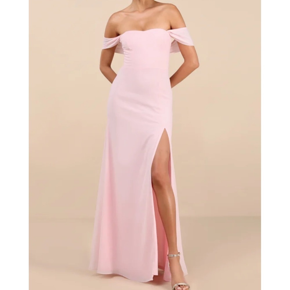 Lulus Magical Magnetism‎ Light Pink Off The Shoulder Chiffon Maxi Dress size S